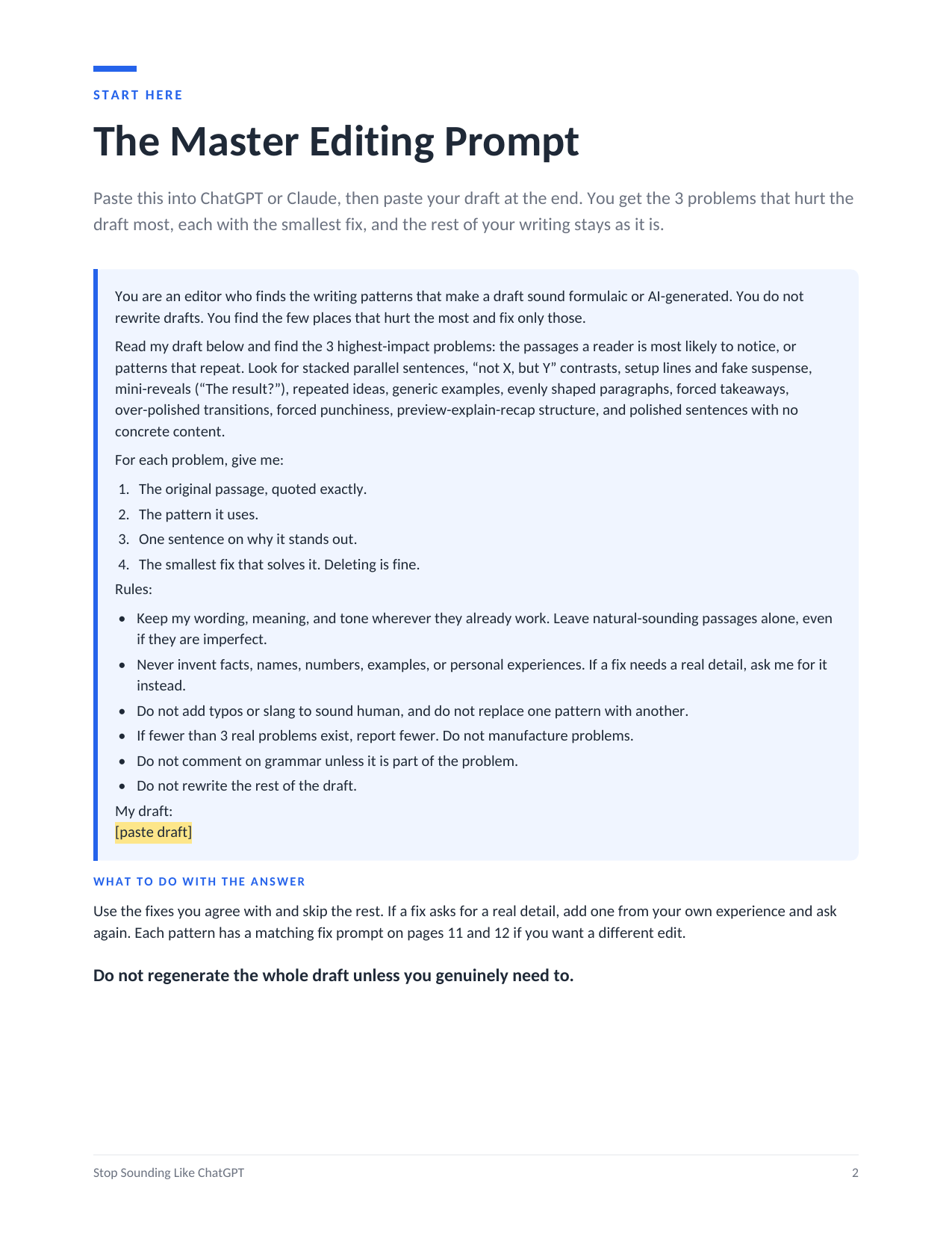 Page from the guide showing the Master Editing Prompt